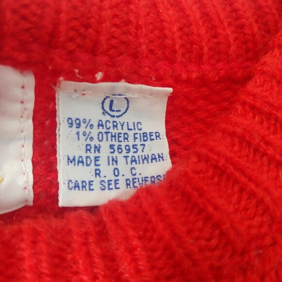 Vintage 80s JR Bentley Womens L Sweater Pullover Acrylic Red Retro Abstract Art - Picture 7 of 8